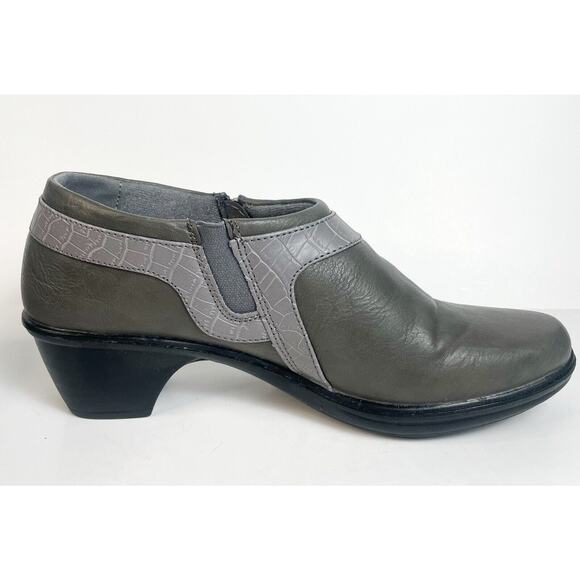 Easy Street Bootie Shoes Womens 9M Gray Comfort Wave Zip Side Croc Embossed - Picture 6 of 8